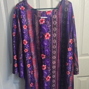 Anthony Richards Purple Floral Top with Pink & Black Detail